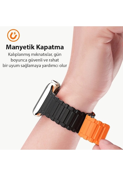 Dux Ducis Apple Watch Uyumlu 42/44/45mm İçin Manyetik Armor Silikon Kordon Kayış- 5775