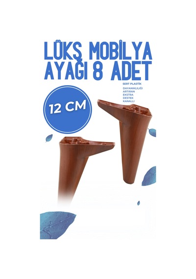 8 Adet 12 Cm Mobilya Ayak Seti Ahşap Desenli Kanepe Koltuk Tv Ünitesi Yükseltici Ayak Kanepe Ayağı Kahverengi Kahverengi
