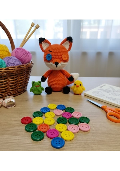 Renkli Ahşap Düğme 1.5 Cm, 20 Li Paket - El Yapımı Ürünler İçin Dekoratif Hobi Düğmeleri