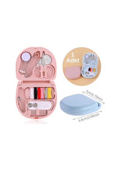 Mini Dikiş Seti Pratik Taşınabilir Plastik Kutu İçinde Acil Onarım Ve Dikiş Malzemeleri
