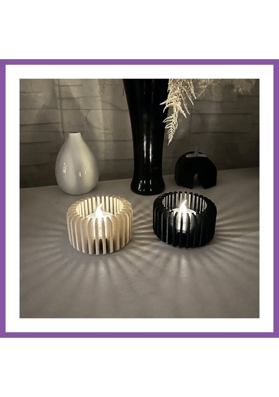 Bezos 3d Baskı Modern Çizgili Mumluk - Tealight Mumluk 1 Adet -bej Bzoshb