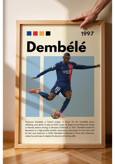 Ousmane Dembele Çerçeveli Tablo - Dekoratif Çerçeveli Futbolcu Poster Tablo