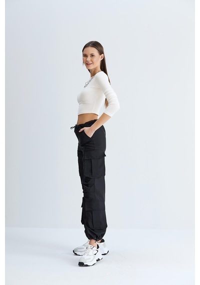 Sortie Collection Kargo Cepli Paraşüt Pantolon Siyah-siyah Siyah