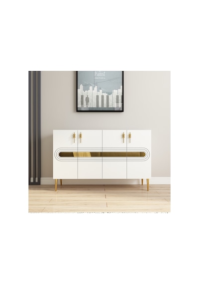 Karsu 120 Cm Konsol, Tv Ünitesi, Çok Amaçlı Dolap Beyaz-altın Beyaz-altın