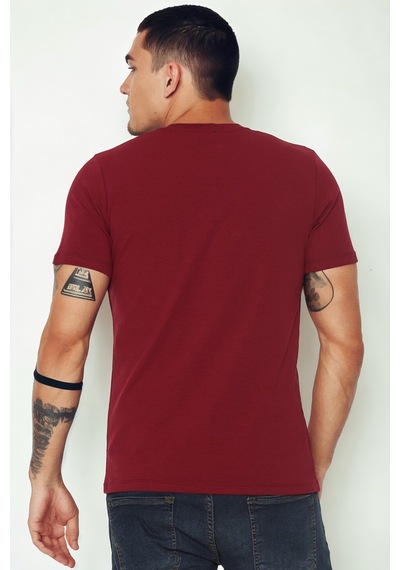 T9568 Dewberry V Yaka Erkek T-shırt-bordo