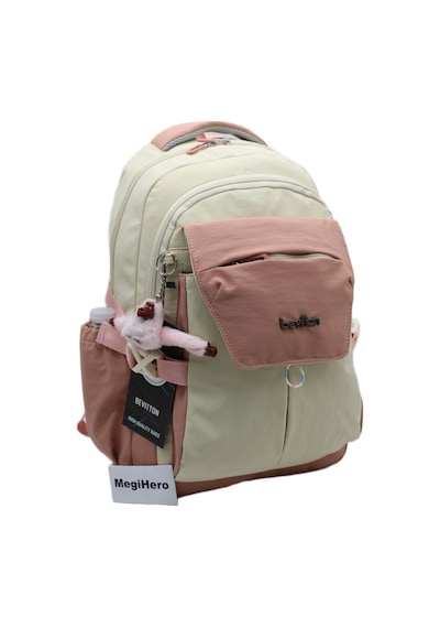 Günlük Sırt Çantası Unisex Çok Bölmeli Okul Çantası 2601 Bej-pudra Çok Renkli