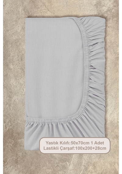 Elart Basic Lastikli Çarşaf Seti Tek Kişilik 100x200+28 Gri