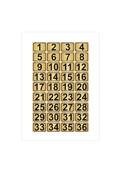Metal Kapı,masa,dolap Numarası 5cmx7cm 36 Adet Dikdörtgen (1…36) Altın Renk Metal