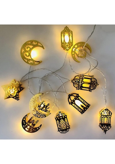 Ramazan Ayına Özel Karışık Figürlü Metal Led Işıklar Süsleme Işığı Pilli Gün Işığı Dekoratif Süs Dek Çok Renkli
