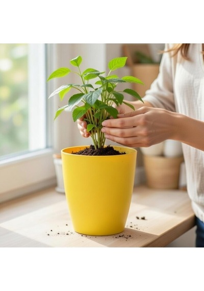 1 Adet Sarı Kırılmaz Plastik Dekoratif Saksı 15cm Orkide Çiçek Bitki İçin Kırılmaz Balkon Saksısı