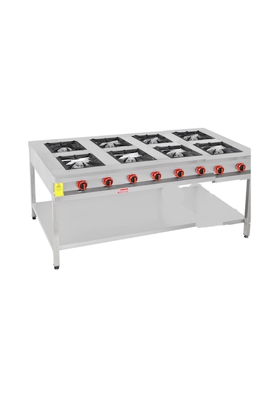 Himaksan Endüstriyel 200 X 100 Cm Doğalgazlı Taban Raflı 8 Gözlü Ocak