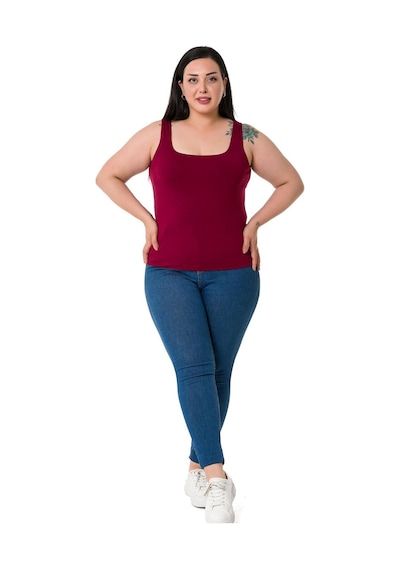 Disentis Büyük Beden Askılı Yarım Astarlı Viskon Bordo Body-bordo Bordo