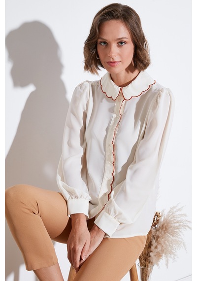 Lela Yaka Detaylı Regular Fit Şifon Bayan Gömlek 61114410 Taş-Kiremit