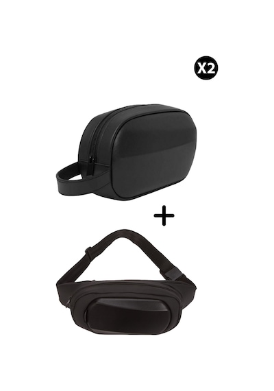 Newish Polo Erkek Deri Portföy Clutch Traş Kozmetik Bakım Ve Günlük El Çantası 2 Adet - New351 Siyah
