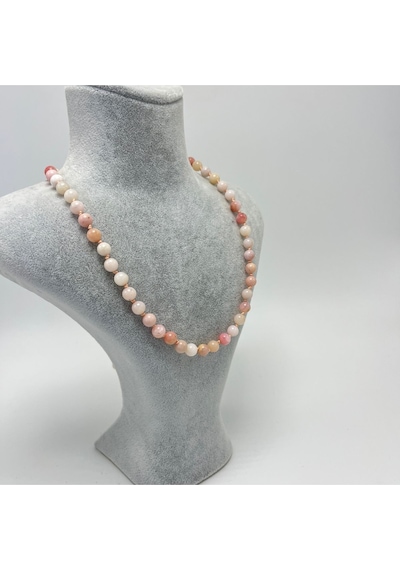 Yıldız Doğal Taş Pembe Opal Doğal Taş 6 MM Makrome Kolye 45 CM - 55 CM Ayarlanabilir Pembe