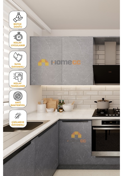 Yapışkanlı Folyo - Gri Kaya Pvc Mermer Panel Kaplama Kağıdı - Mobilya Duvar Kapı - 120cm Gen - St686 120 X 600 Cm