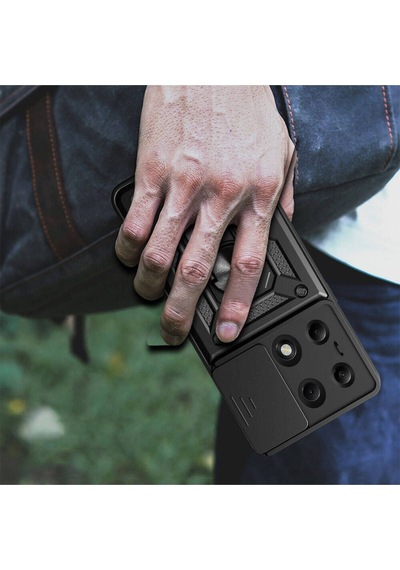 Xiaomi Poco M6 Pro 4g Kılıf Magnetik Standlı Kamera Korumalı Sürgülü Vega Kapak