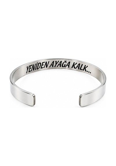 Çelik Bileklik Parlak Ve Paslanmaz Çelik Her Bileğe Uygun Ayarlanabilir Ölçülü Sözlü Bileklik Gümüş11