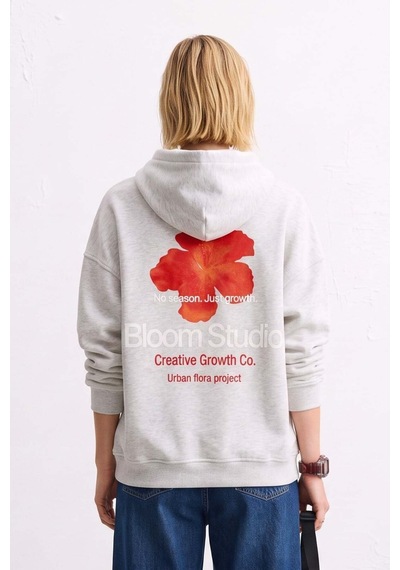 Barrels And Oıl Kadın Kapüşonlu Çiçek Baskılı Sweatshirt - Kar Melanj Kar Melanj