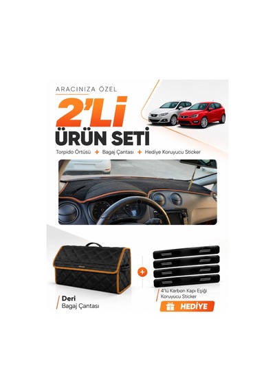 E-biz Seat Ibıza 2008-2017 Uyumlu Torpido Örtüsü + Deri Bagaj Çantası - Siyah-kahverengi - Se004