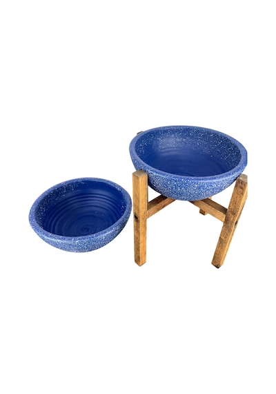 Bitki Tasarımı Ev Dekorasyon Lacivert Granit Aranjman Sunumluk Toprak Saksı Ayaksız Ve 4 Ayaklı İkili Set 20 Cm Çap