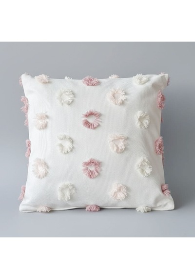 Premium Dokulu Dekoratif Kırlent Kılıfı 45x45 Cm Kabartmalı Desenli, Yüksek Kalite Kumaş Açık Pembe