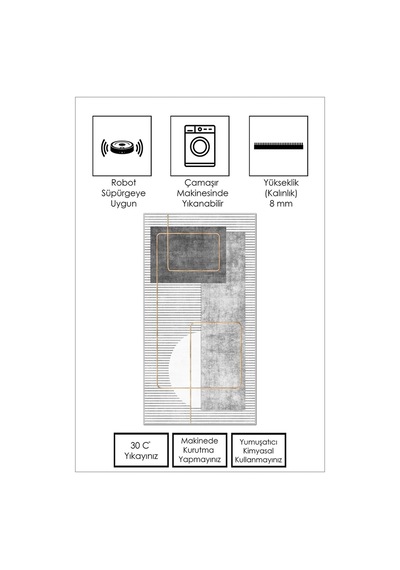 West Home Dijital Baskı Yıkanabilir Kaymaz Taban Leke Tutmaz Gri Mutfak Halısı Salon Halısı Ve Yolluk Wh 579 Grey