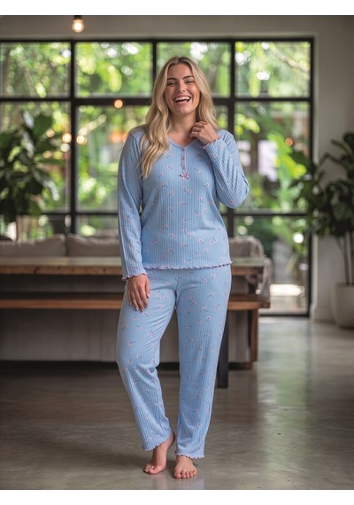 Seboteks Raporlu İnterlok Kumaş Yakası Düğmeli Kışlık Büyük Beden Kadın Pijama Takımı 2950 Mavi Seboteks Raporlu İnterlok Kumaş Yakası Düğmeli Kışlık Büyük Beden Kadın Pijama Takımı 2950 Mavi