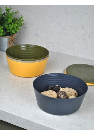 4 Adet Plastik Kapaklı Kase Seti Renkli Saklama Kabı Salata Kase 18x7 Cm 1500 Ml Renkli