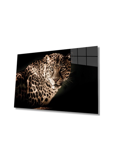 Leopar Hayvan Portresi Cam Tablo Evlika, Ev Ve Ofis Duvar Dekoru, Hediyelik Büyük Temperli 4 Mm Cam Tablo Evlika