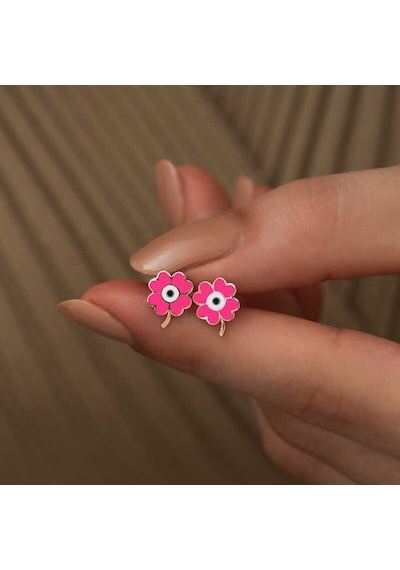 Gumush ​Gümüş Fosforlu Pembe Yonca Küpe