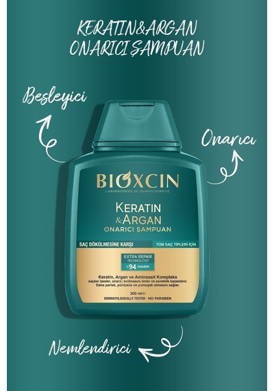 Bioxcin Keratin & Argan Onarıcı Şampuan300 ml + Kertin Argan Saç Bakım Yağı