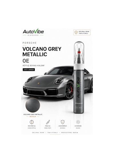 Porsche Volcano Grey Metallic M7r Rötuş Boya Kalemi 2'si 1 Arada Orijinal Renk Uyumlu
