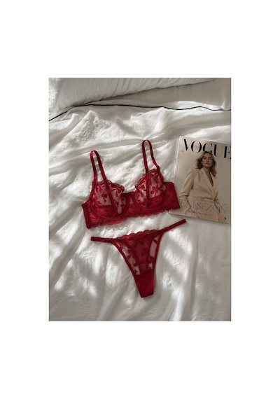 Brem Bordo Fiyonklu Balenli Bralet Takım