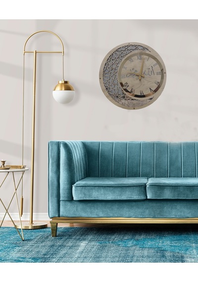 Aswood Modern Ahşap Ve Aynalı Allah-muhammed Motifli Duvar Saati Ahşap