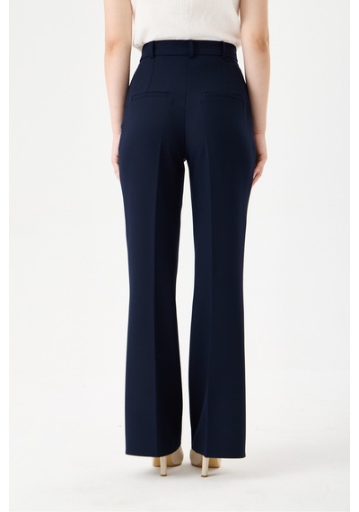 Velnara Moda Lacivert İspanyol Paça Cepli Yüksek Bel Dokuma Kumaş Kadın Pantolon Lacivert - 918305891 Lacivert