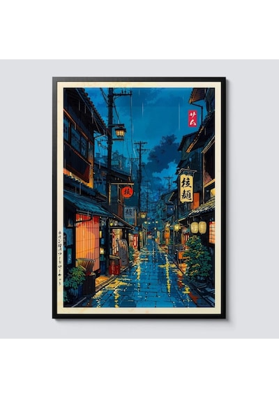 Anime Tokyo Sokakları Poster Japonya Gece Manzarası Duvar Posteri Çerçevesiz Dekoratif Poster