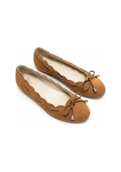 Ne&ve Shoes Taba Süet Biye Detaylı Kapsüllü Kadın Yuvarlak Buunlu Günlük Babet