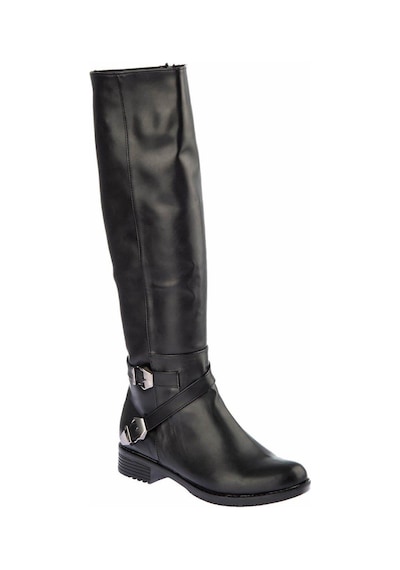 Fox Shoes E726203409 Siyah Cilt Alçak Topuklu Kadın Çizme Siyah Cilt-suni Deri