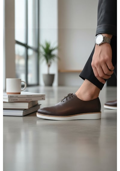 Enoch Erkek Kahverengi Hakiki Deri Klasik Ayakkabı Minimalist Brogue Detaylı Ve Kontrast Beyaz Tabanlı Bağcıklı Model Kahverengi Enoch Erkek Kahverengi Hakiki Deri Klasik Ayakkabı Minimalist Brogue Detaylı Ve Kontrast Beyaz Tabanlı Bağcıklı Model Kahverengi