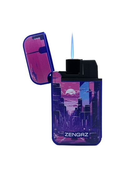 Zengaz Cool Tasarım Jet Alev Çakmak - Synthwave City Mavi