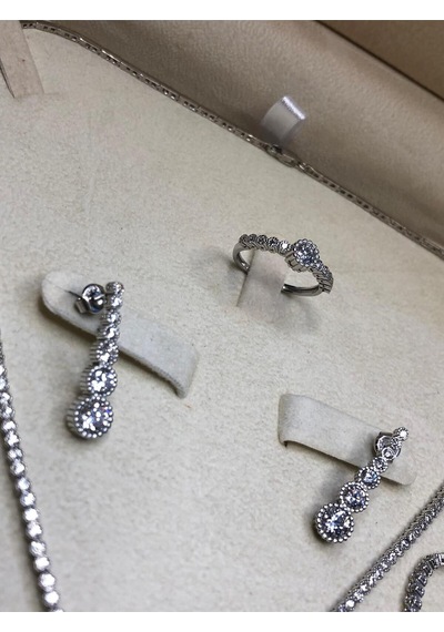 Kadın Gümüş Set - Çağ Zirconia Taşlı Su Yolu Set • Işıklı Kutuda • Düğün • Nişan • Gelin Seti