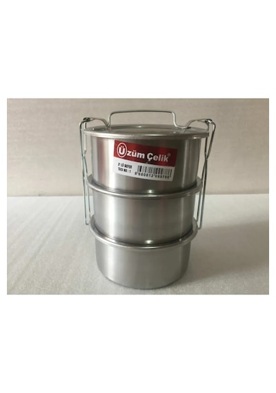 Mobilreyon Sefer Tası Krom Çelik 3'lü Sefertası 2 Kişilik 15-6 Cm