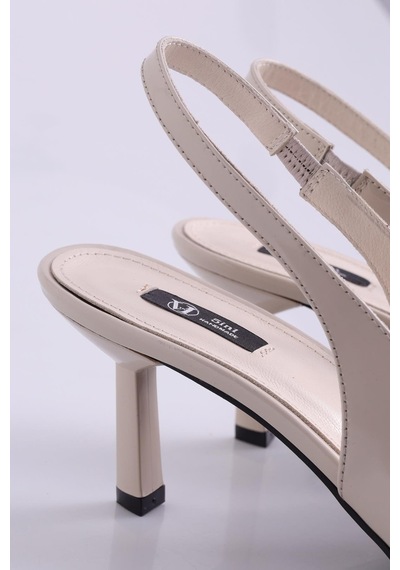 5in1Canpolat Fildişi Sivri Burun Topuklu Slingback 24020-fildişi Kemik