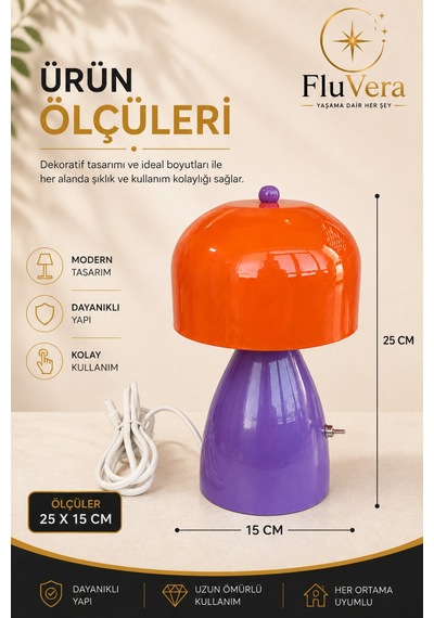 Dekoratif Masa Lambası Turuncu Mor Modern Tasarım Pratik Açma Kapama Düğmeli Şık Gece Lambası Turuncu