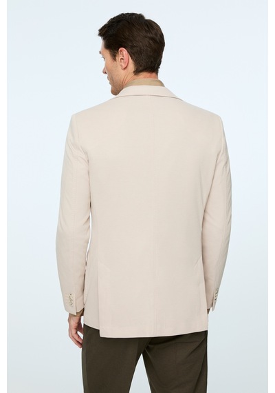 Morven Erkek Bej Poliviskon Trend Desenli Slim Fit Mono Yaka Ceket 26ms002020653 Bej