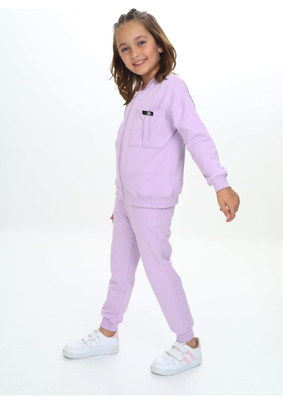 Toontoy Kids Toontoy Kız Çocuk Göğsü Cepli Armalı Eşofman Takım Lila