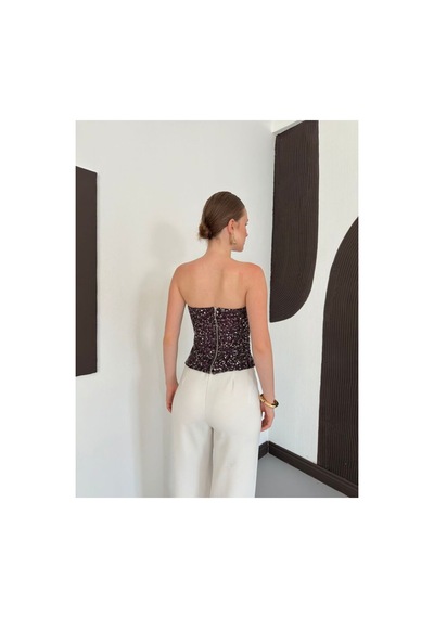 Verymoda Pul Payet Straplez Bluz D3123 Mürdüm