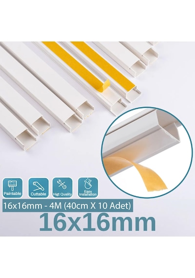 Odta 4 Metre 16x16mm Kendinden Yapışkanlı Kablo Kanalı 4m 10 Adet X 40cm Kablo Gizleyici