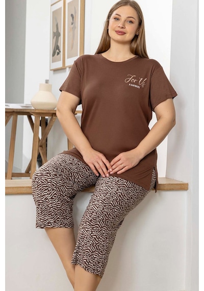 Aydoğan Kadın İnci Büyük Beden Kahve Kapri Pijama Takım 0070 Kahve